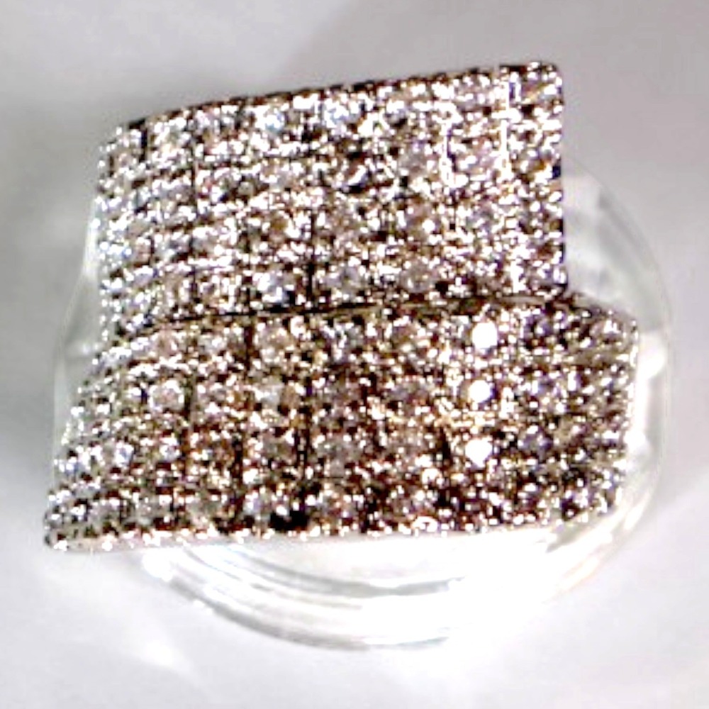 Swarovski Crystal Pave Wide Band Ring Sterling Silver Overlay Size 8 New